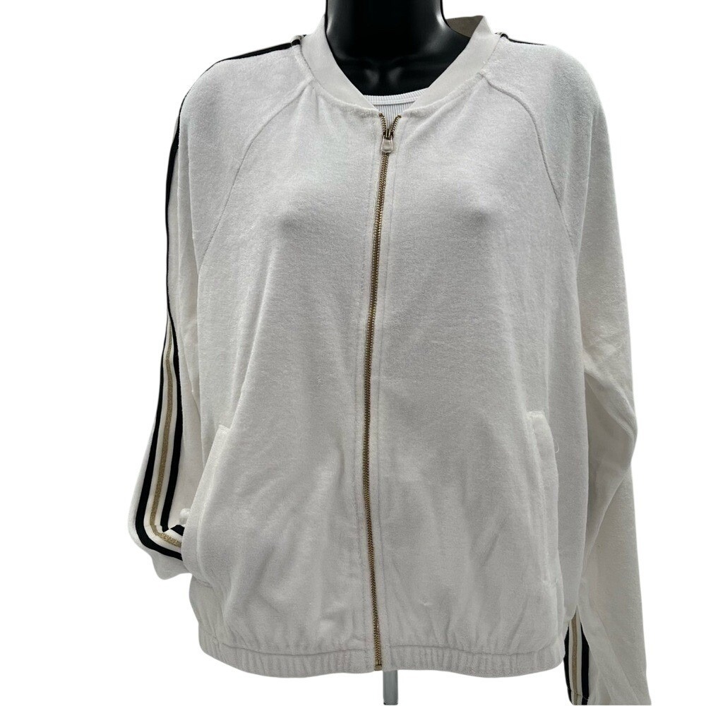 Juicy Couture Black Label White Microterry Track‎ Jacket Racer Stripe XL NWT - Picture 10 of 15